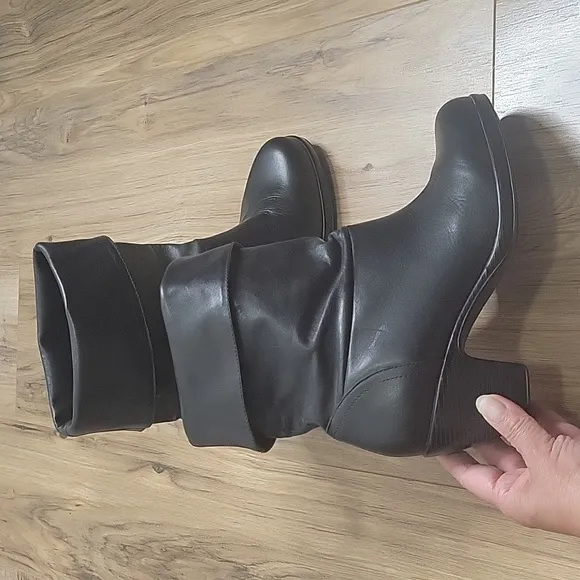 Dansko Bobbi Roll Down Black Leather Heeled Boots