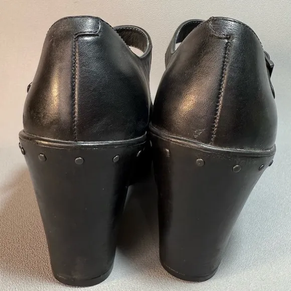 Dansko Fanny Black Studded Mary Jane Leather Wedge Pumps