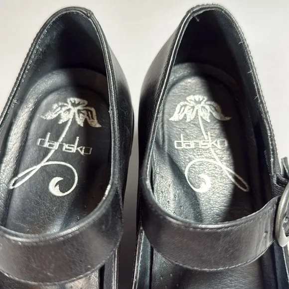 Dansko Fanny Black Studded Mary Jane Leather Wedge Pumps