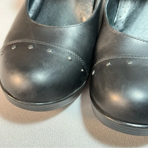 Dansko Fanny Black Studded Mary Jane Leather Wedge Pumps