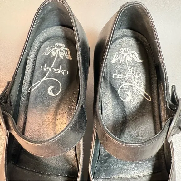 Dansko Fanny Black Studded Mary Jane Leather Wedge Pumps