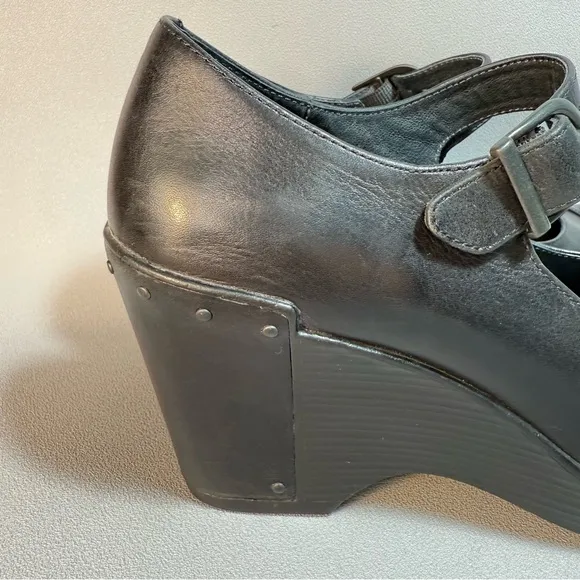 Dansko Fanny Black Studded Mary Jane Leather Wedge Pumps