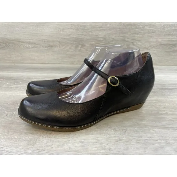 Dansko Loralie 6900101200 Women's US 12.5 Black Leather Wedge Mary Jane Shoes