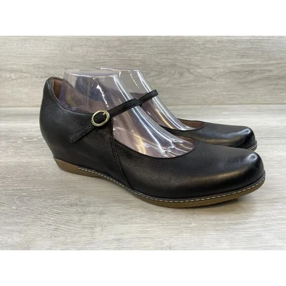 Dansko Loralie 6900101200 Women's US 12.5 Black Leather Wedge Mary Jane Shoes