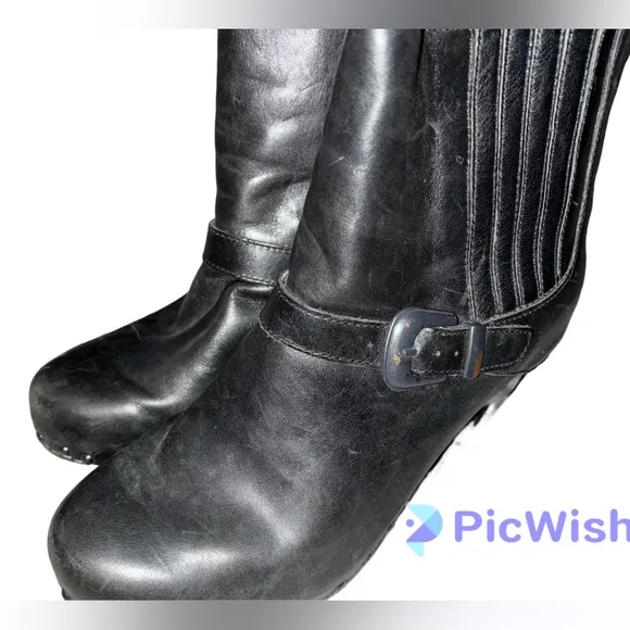 dansko Rhianna Black Leather Heeled Boots Size 42