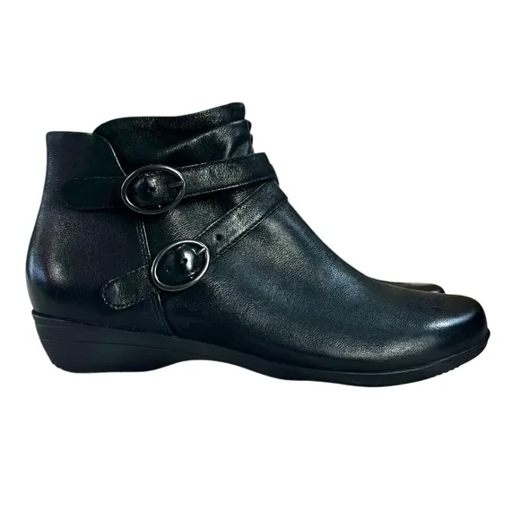 Dansko Shoes Womens 10.5-11 Faithe Double Buckle Black Leather Ankle Booties