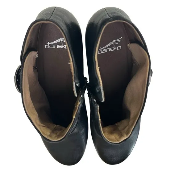 Dansko Shoes Womens 10.5-11 Faithe Double Buckle Black Leather Ankle Booties