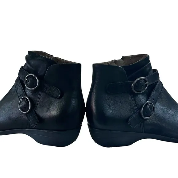 Dansko Shoes Womens 10.5-11 Faithe Double Buckle Black Leather Ankle Booties