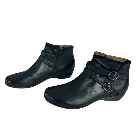 Dansko Shoes Womens 10.5-11 Faithe Double Buckle Black Leather Ankle Booties