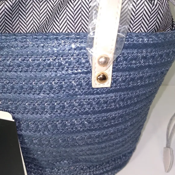 Denim Blue Size 8 Tie Up Espadrille Wedges &amp; Mini Denim Tote Bag Bundle