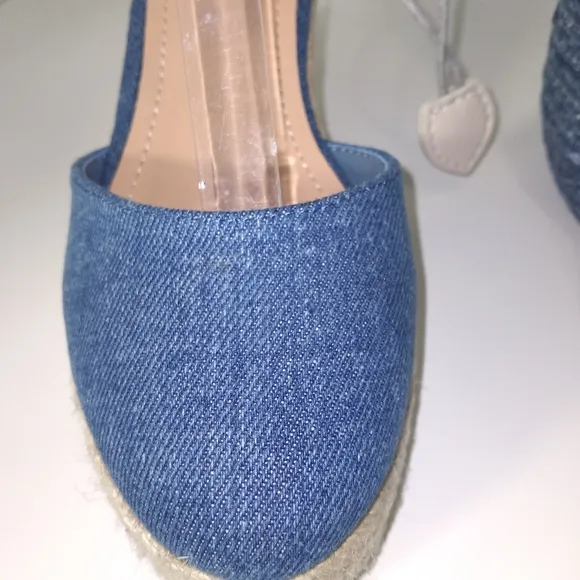 Denim Blue Size 8 Tie Up Espadrille Wedges &amp; Mini Denim Tote Bag Bundle