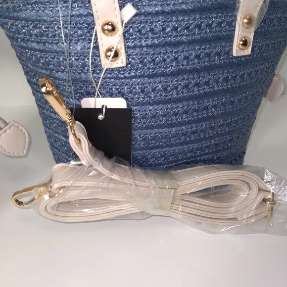 Denim Blue Size 8 Tie Up Espadrille Wedges &amp; Mini Denim Tote Bag Bundle