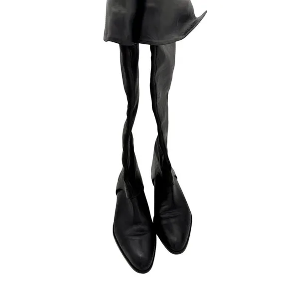 Diane Von Furstenberg DVF Black Leather Flat Riding Knee High Boots - Size 5