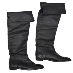Diane Von Furstenberg DVF Black Leather Flat Riding Knee High Boots - Size 5