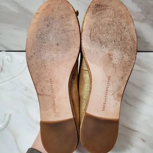 Diane Von Furstenberg Gold Leather Ballet Flats Size 7