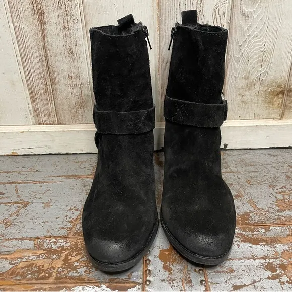Diba True Lion Tamer Black Leather Heeled Moto Ankle Boots