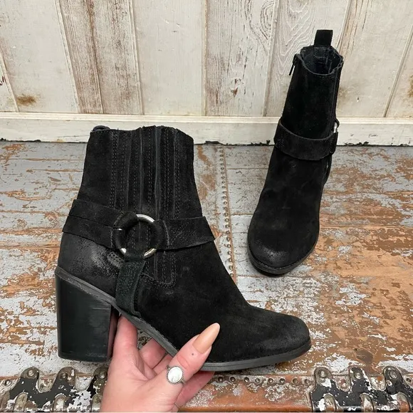 Diba True Lion Tamer Black Leather Heeled Moto Ankle Boots