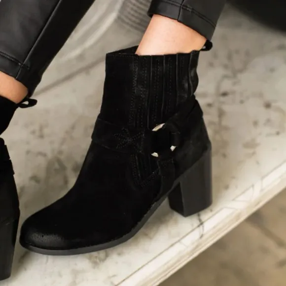 Diba True Lion Tamer Black Leather Heeled Moto Ankle Boots