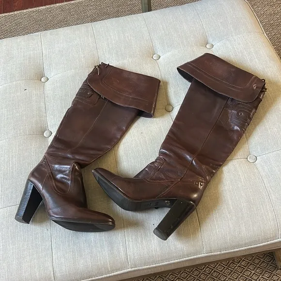 Diesel Style Lab Brown Leather Over The Knee Heeled Boots Size 40