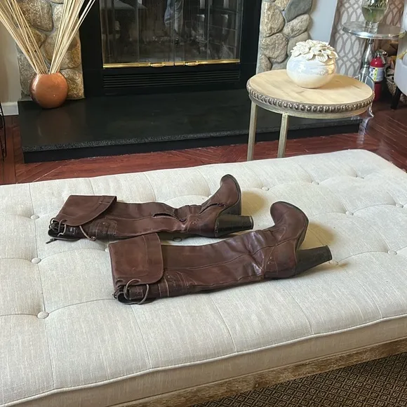 Diesel Style Lab Brown Leather Over The Knee Heeled Boots Size 40