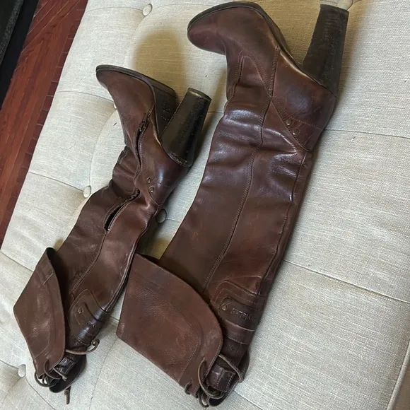 Diesel Style Lab Brown Leather Over The Knee Heeled Boots Size 40