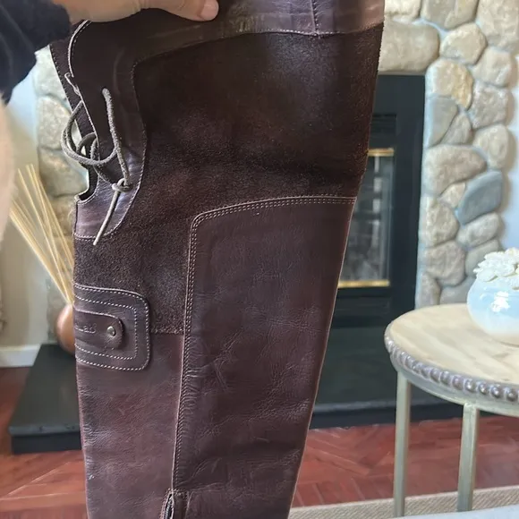 Diesel Style Lab Brown Leather Over The Knee Heeled Boots Size 40