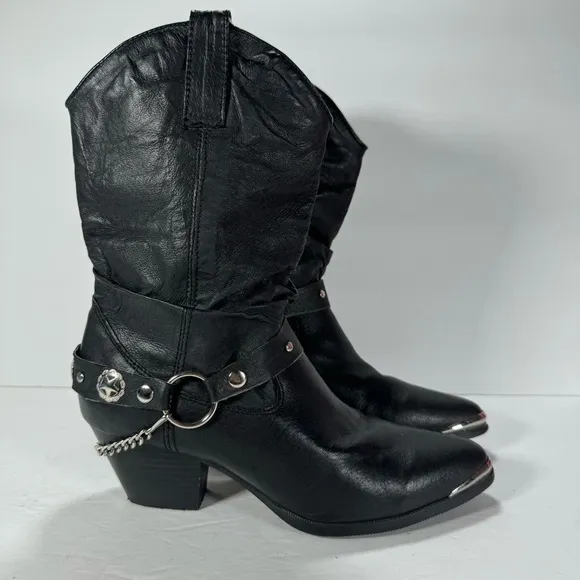 Dingo Olivia Slouch Black Leather Heeled Western Cowboy Boots Women’s Size 8M