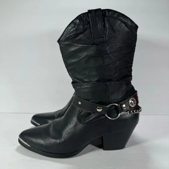 Dingo Olivia Slouch Black Leather Heeled Western Cowboy Boots Women’s Size 8M