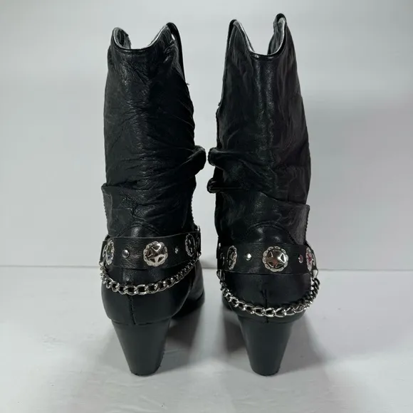 Dingo Olivia Slouch Black Leather Heeled Western Cowboy Boots Women’s Size 8M