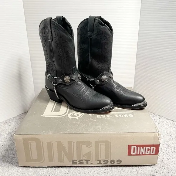 Dingo Western Boots Mens Suiter Harness 12&quot; Leather Black DI02175 SiE 9.5 D New