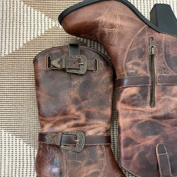Dingo brown heeled buckle strap cowboy boots