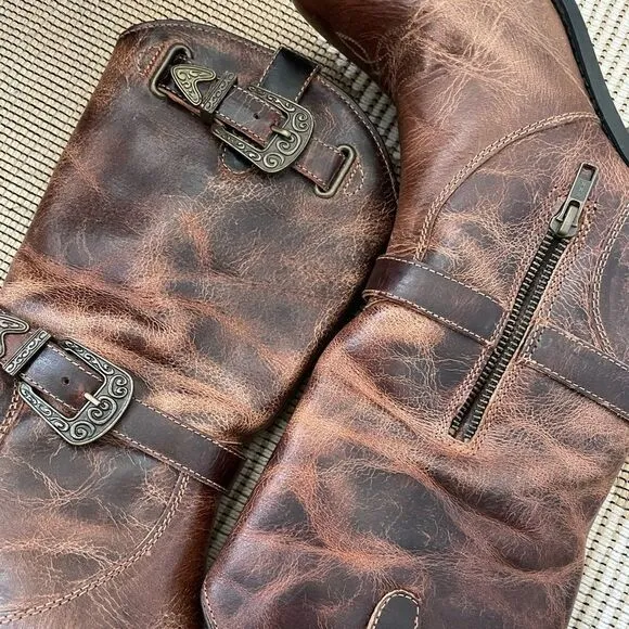 Dingo brown heeled buckle strap cowboy boots