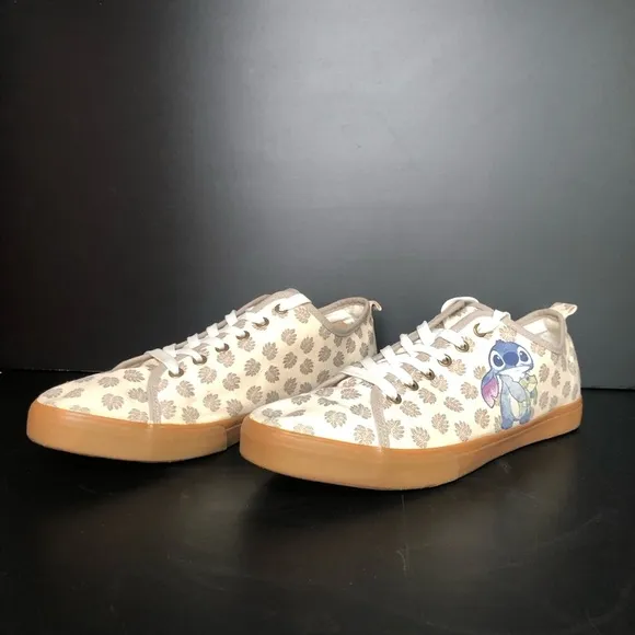 Disney Lilo &amp; Stich Mens 10 Disney Canvas Sneaker Ground Up Shoes White Lace up