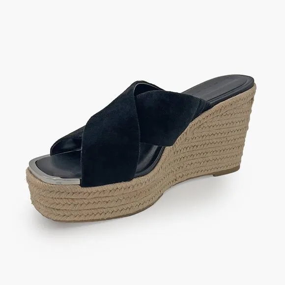 DKNY &quot;Maryn&quot; Crossband Espadrille Platform Wedge Sandals (Black | Size 8.5M)