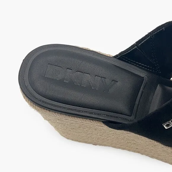 DKNY &quot;Maryn&quot; Crossband Espadrille Platform Wedge Sandals (Black | Size 8.5M)
