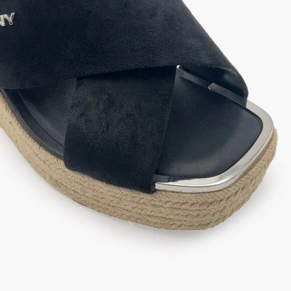 DKNY &quot;Maryn&quot; Crossband Espadrille Platform Wedge Sandals (Black | Size 8.5M)