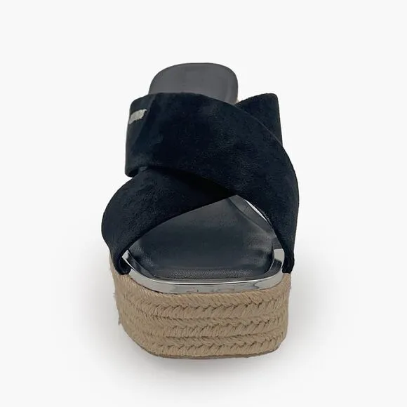 DKNY &quot;Maryn&quot; Crossband Espadrille Platform Wedge Sandals (Black | Size 8.5M)
