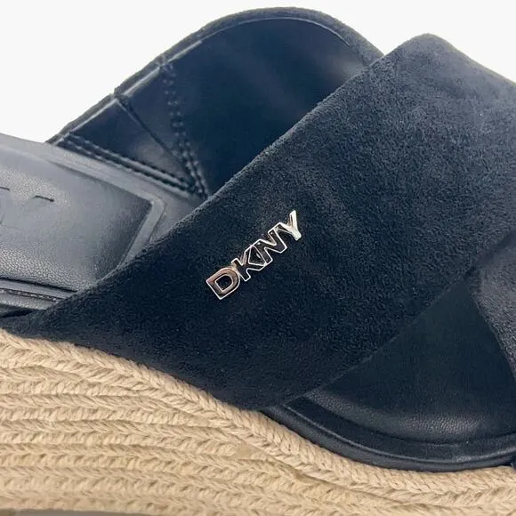 DKNY &quot;Maryn&quot; Crossband Espadrille Platform Wedge Sandals (Black | Size 8.5M)