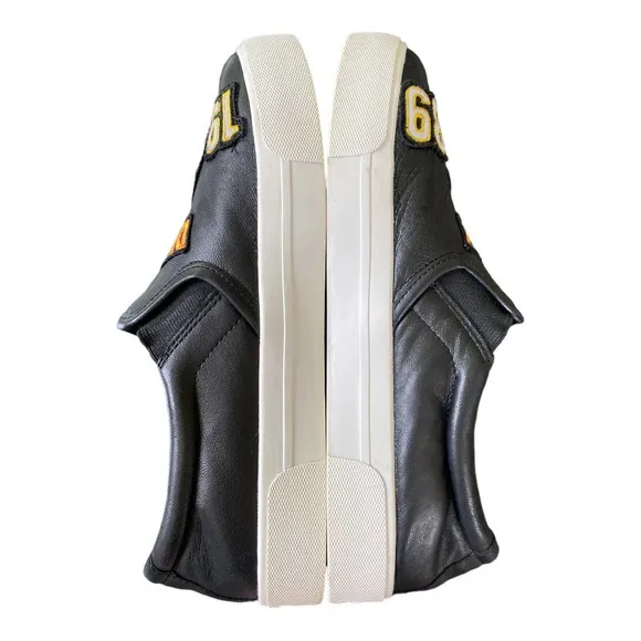 DKNY Baylee Black Leather Patchwork Slip On Sneaker Wm Sz 7