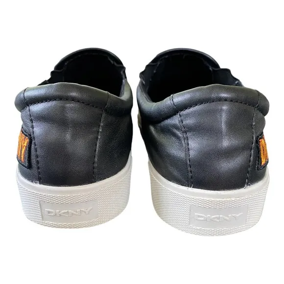 DKNY Baylee Black Leather Patchwork Slip On Sneaker Wm Sz 7