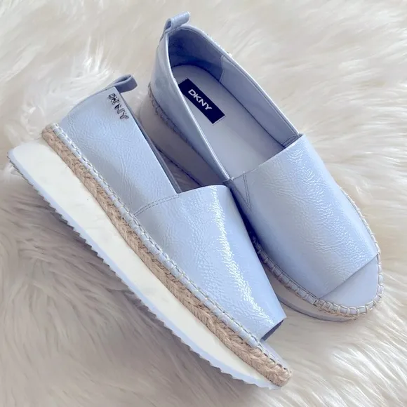 DKNY Powder Blue platform textured patent leather Espadrille