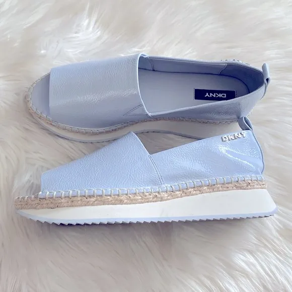DKNY Powder Blue platform textured patent leather Espadrille