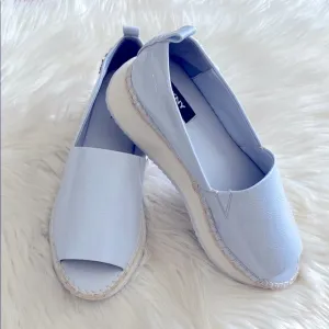 DKNY Powder Blue platform textured patent leather Espadrille