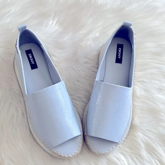 DKNY Powder Blue platform textured patent leather Espadrille