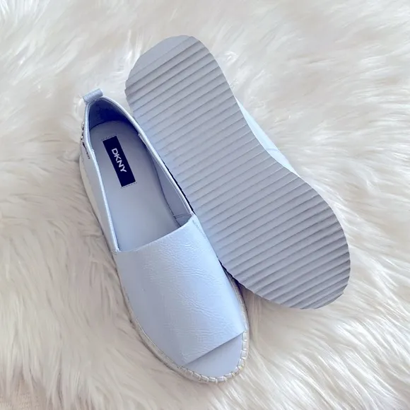DKNY Powder Blue platform textured patent leather Espadrille