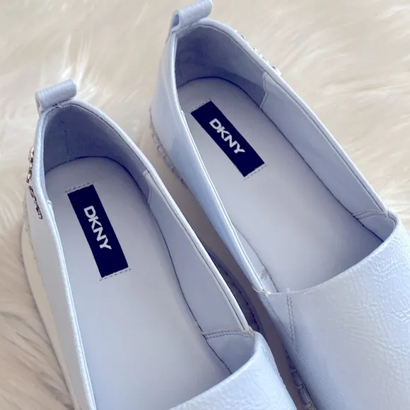 DKNY Powder Blue platform textured patent leather Espadrille