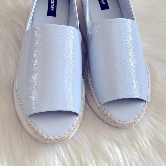 DKNY Powder Blue platform textured patent leather Espadrille