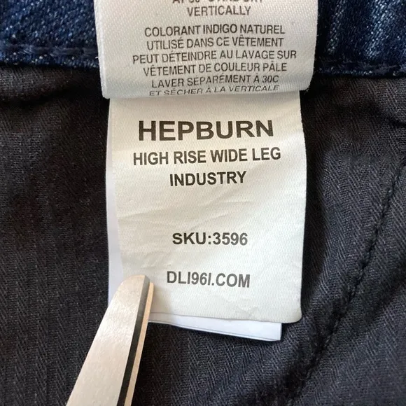 DL1961 Hepburn High Rise Wide Leg Industry Distressed Jeans Blue Dark Wash