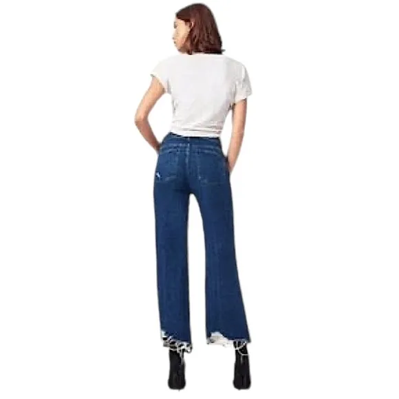 DL1961 Hepburn High Rise Wide Leg Industry Distressed Jeans Blue Dark Wash