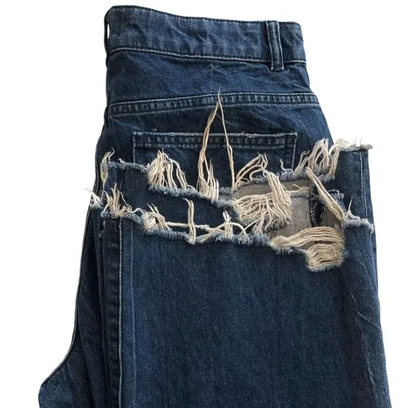 DL1961 Hepburn High Rise Wide Leg Industry Distressed Jeans Blue Dark Wash